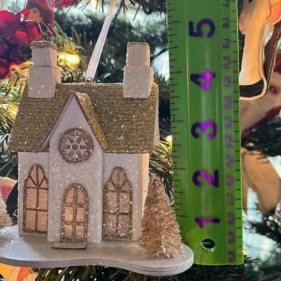 Light Up Christmas Tree Ornament Glitter House - Picture 9 of 10